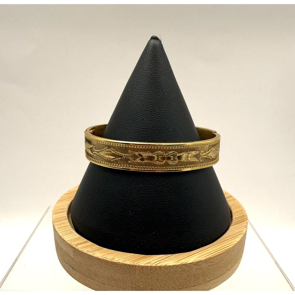 Vintage Whiting & Davis Gold Tone Hinged Bangle Bracelet